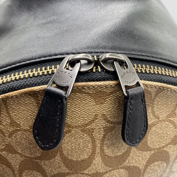 Auth COACH West Slim Backpack In Signature Canvas F78756 Beige/Black - Picture 9 of 16